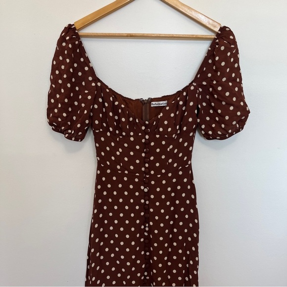 Reformation Charlee Dress in Brown Polka Dot Size 0 - Picture 3 of 6